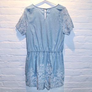 Pants & Jumpsuits - Chambray Embroidered Romper Pants & Jumpsuits - Chambray Embroidered Romper